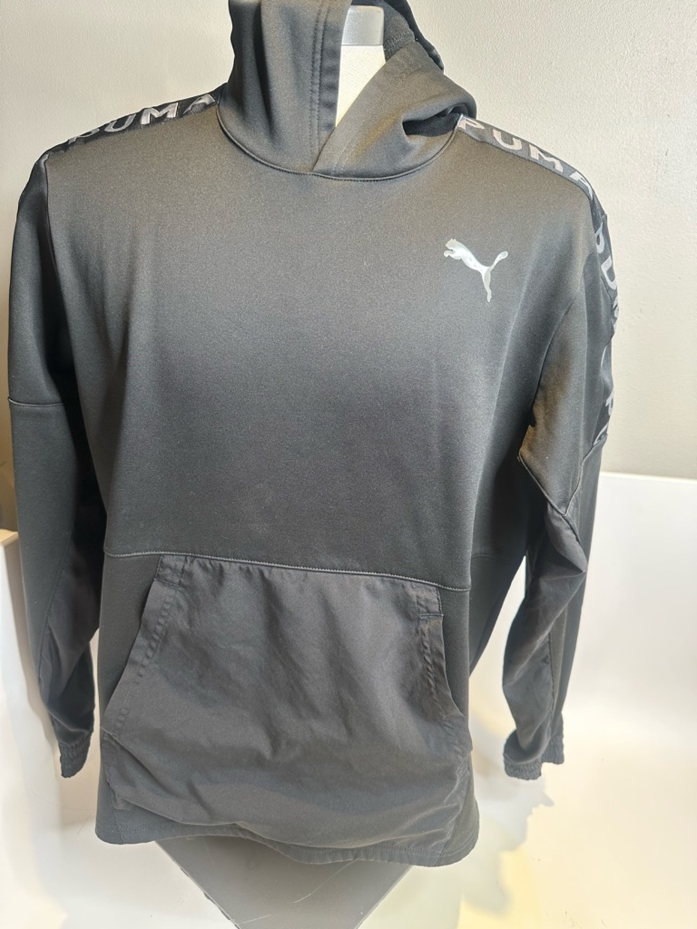 Puma Black Pullover Hoodie with Shoulder Logo Tape